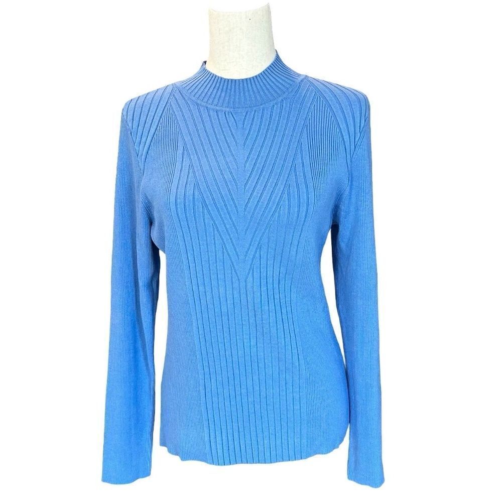 I.N.C Women's Long Sleeve Mock Turtleneck Ribbed Blue Size XL